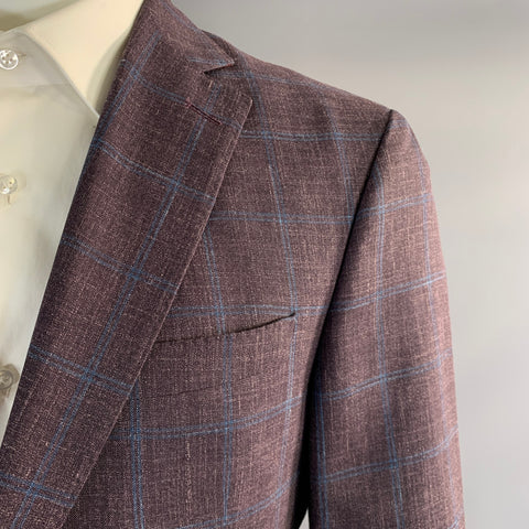 BARCELINO Chest Size 38 Purple Blue Plaid Wool Silk Linen Sport Coat