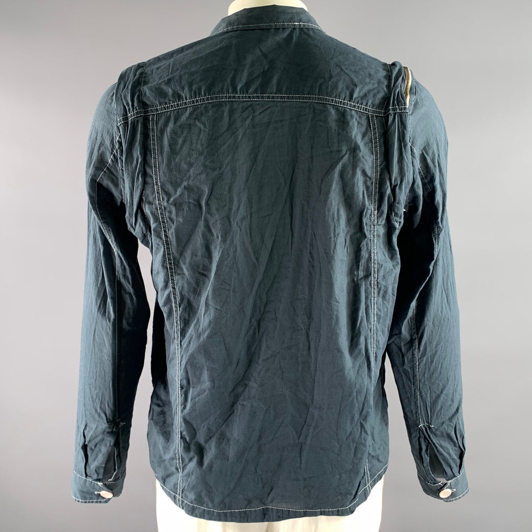 NICE COLLECTIVE Size XL Navy Contrast Stitch Cotton Zipper Sleeve Shirt