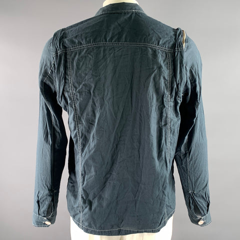 NICE COLLECTIVE Size XL Navy Contrast Stitch Cotton Zipper Sleeve Shirt