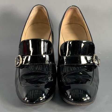 SALVATORE FERRAGAMO Size 9 Black Patent Leather Chunky heel Pumps