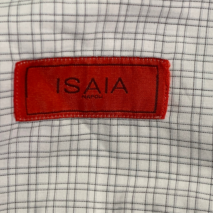 ISAIA Size S White Grey Checkered Cotton Spread Collar Long Sleeve Shirt