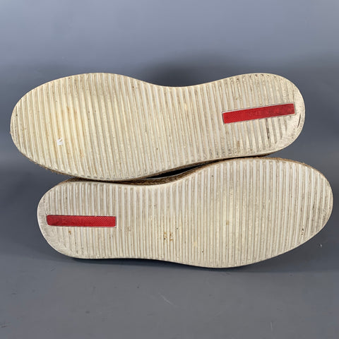 PRADA Size 7 Navy Beige Leather Espadrille Sneakers