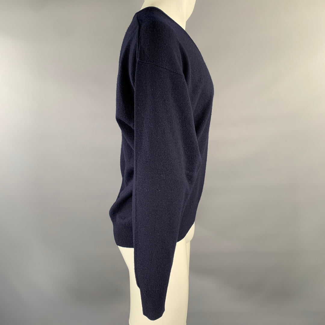 BURBERRYS Size S Navy Ribbed Wool Blend V-Neck Sweater