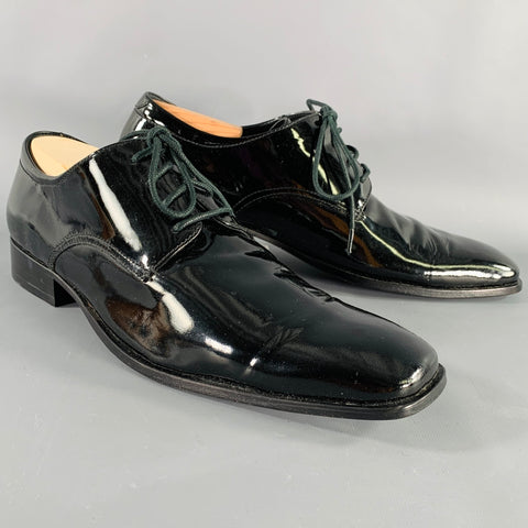 CALVIN KLEIN Size 9.5 Gareth Black Patent Leather Derby Lace-Up Shoes