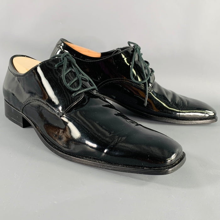 CALVIN KLEIN Size 9.5 Gareth Black Patent Leather Derby Lace-Up Shoes