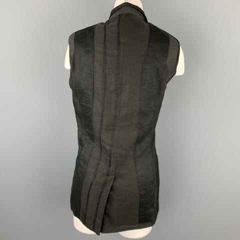 MASNADA Size XS Black Linen Blend Notch Lapel Vest