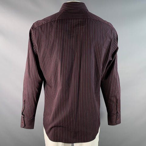 GUCCI Size XL Black Burgundy & White Stripe Cotton Long Sleeve Shirt