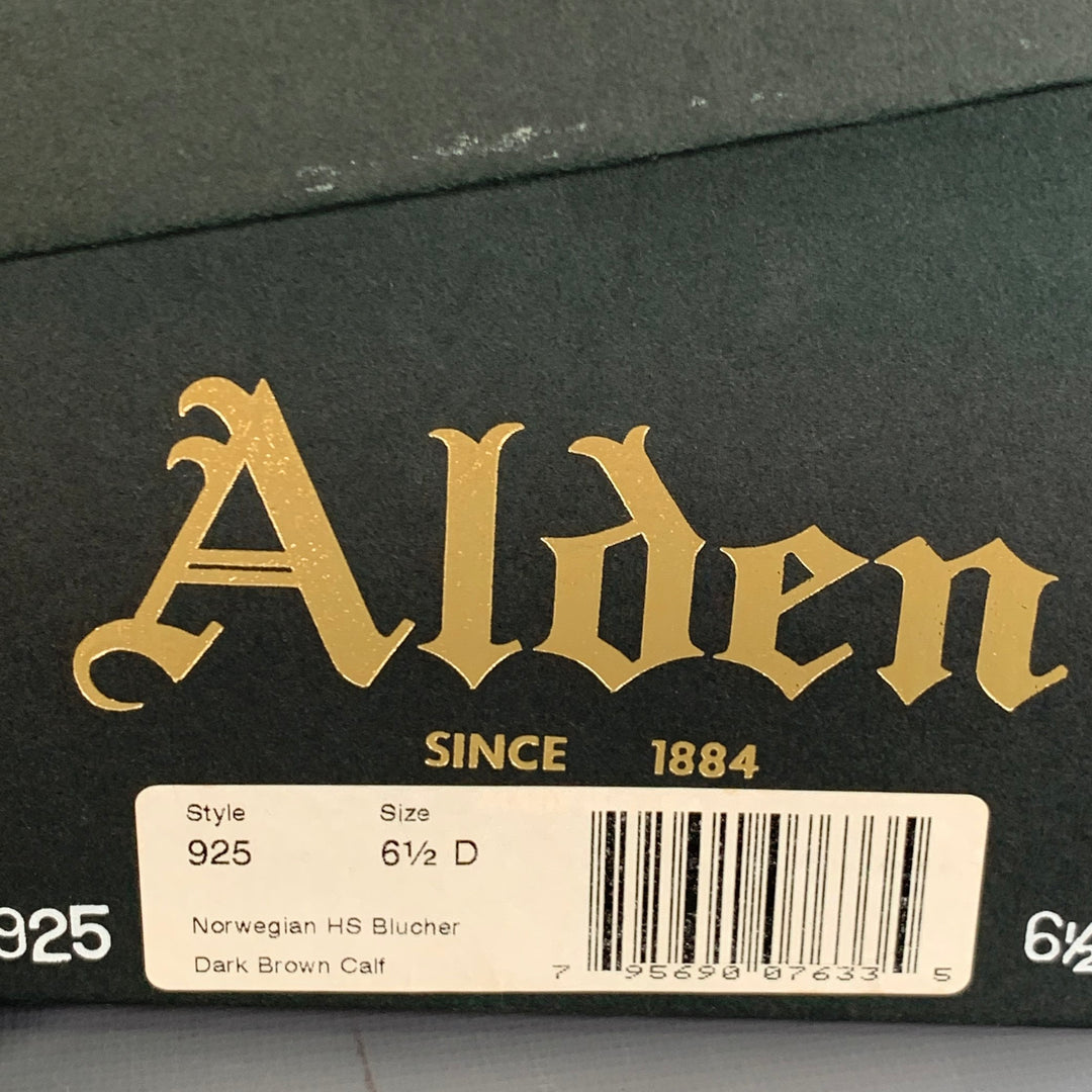ALDEN Size 6.5 Norwegian HS Blucher Brown Calfskin Leather Split Toe Lace-Up Shoes