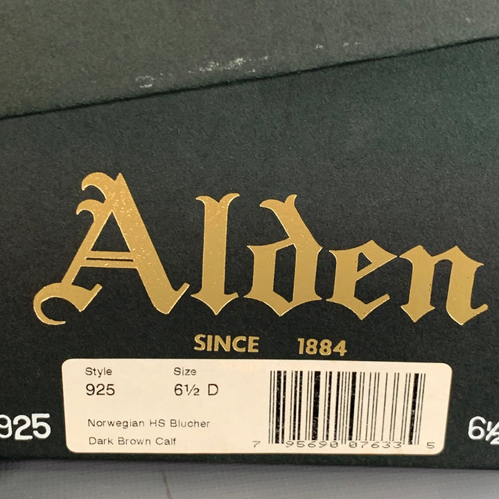 ALDEN Size 6.5 Norwegian HS Blucher Brown Calfskin Leather Split Toe Lace-Up Shoes