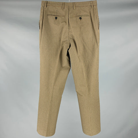 DRIES VAN NOTEN Size 30 Tan Black Brown Plaid Cotton Zip Fly Dress Pants