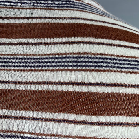 OUT/FIT Size XL Brown White Navy Stripe Linen Crew Neck T-shirt