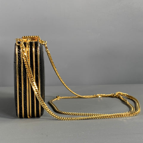 LORENZI Black Gold Leather Lizard Evening Handbag