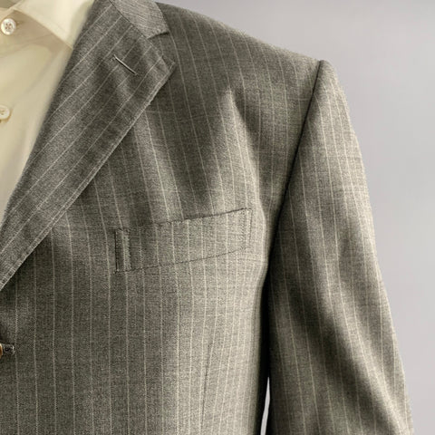 POLO Chest Size 44 Grey Pinstripe Wool Notch Lapel 36 30 Suit