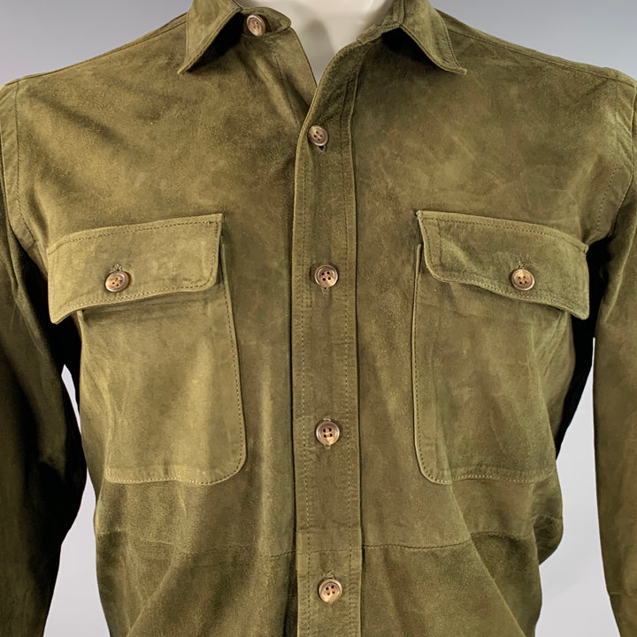 POLO by RALPH LAUREN Size M Green Suede Two Pockets Long Sleeve Shirt