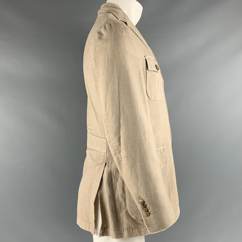 COUTURE Poitrine Taille 38 Beige Texturé Coton Lin Simple Boutonnage Sport Manteau