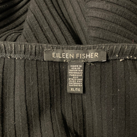 EILEEN FISHER Size XL Black Tencel blend Ribbed V Neck Casual Top
