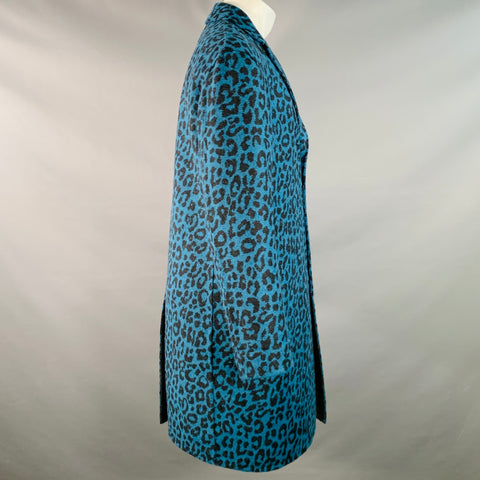 PAUL SMITH Size 38 Blue Black Animal Print Wool Alpaca Notch Lapel Coat