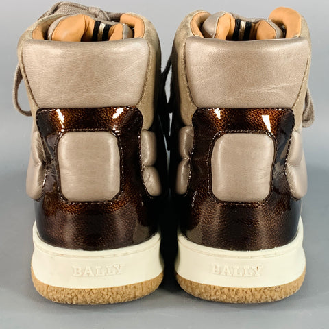 BALLY Size 8.5 Brown Taupe Color Block Leather High Top Sneakers