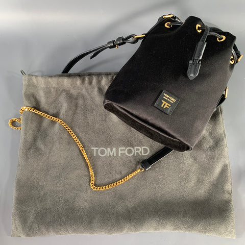 TOM FORD Black Gold Satin Drawstring Bucket Handbag
