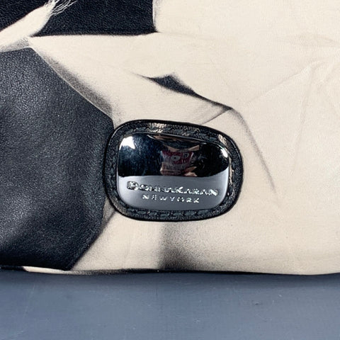 DONNA KARAN Black Grey Marbled Leather Wristlet Clutch Handbag