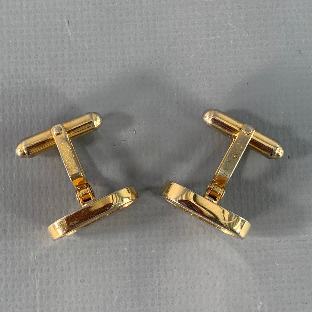CHRISTIAN DIOR Vintage Gold Silver Logo Metal Cuff Link Tie Clip Set