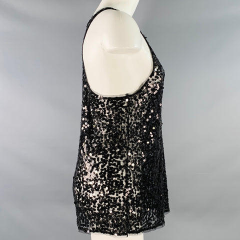 DKNY Size 0 Black Nylon Sequined Racerback Tank Dress Top