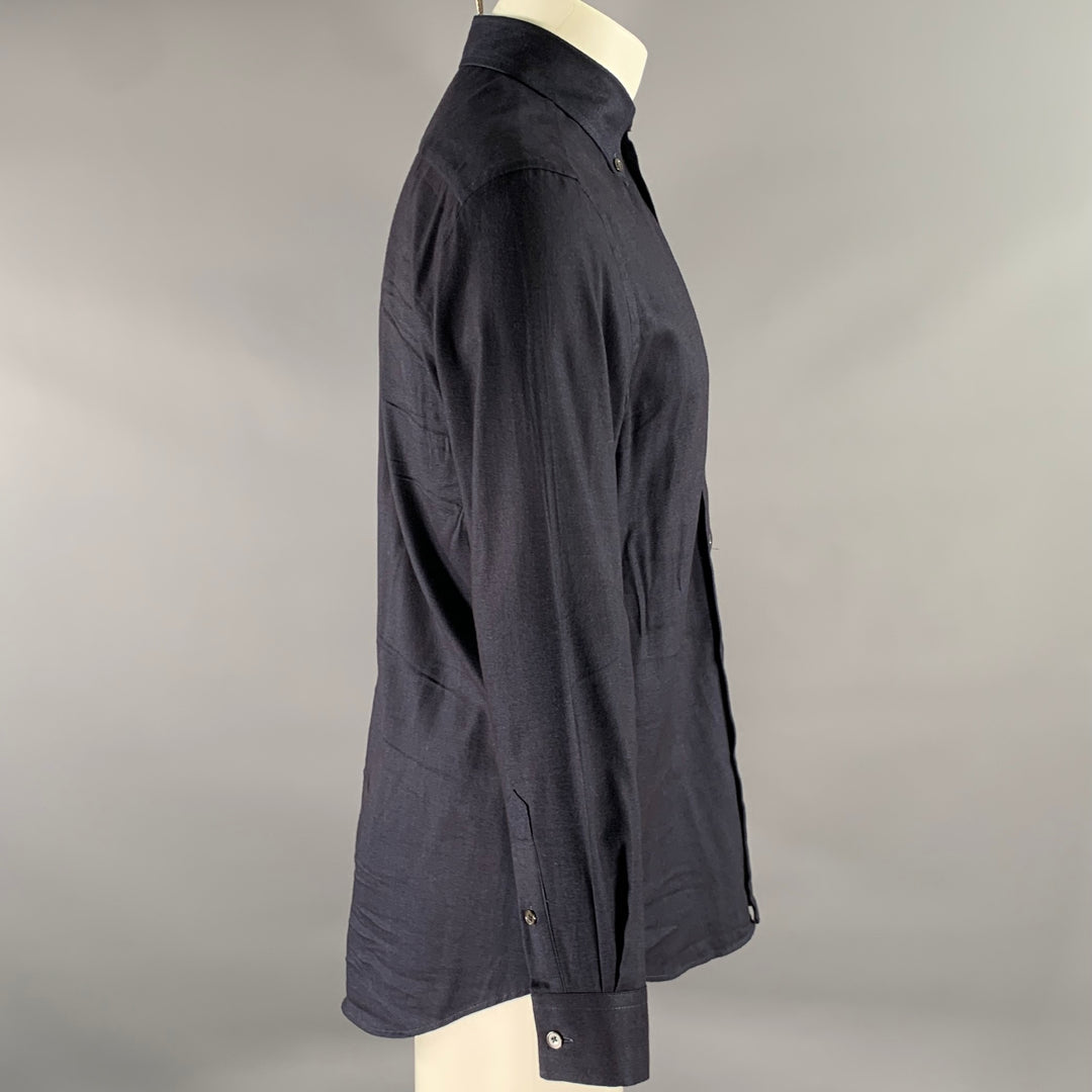 PAUL SMITH Size S Navy Herringbone Flannel Cotton Blend Button Down Shirt