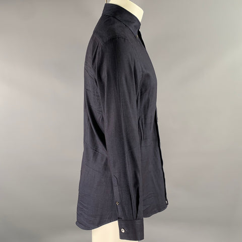 PAUL SMITH Size S Navy Herringbone Flannel Cotton Blend Button Down Shirt