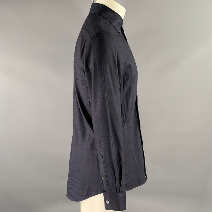 PAUL SMITH Size S Navy Herringbone Flannel Cotton Blend Button Down Shirt