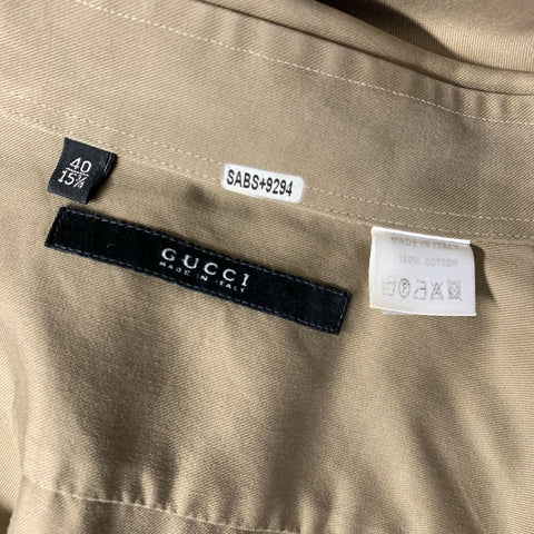 GUCCI Size M Khaki Tan Solid Cotton Pointed Collar Long Sleeve Shirt