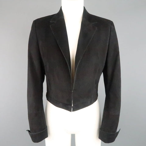 AKRIS Size 10 Black Suede & Wool Zip Off Sport Coat Jacket AKRIS