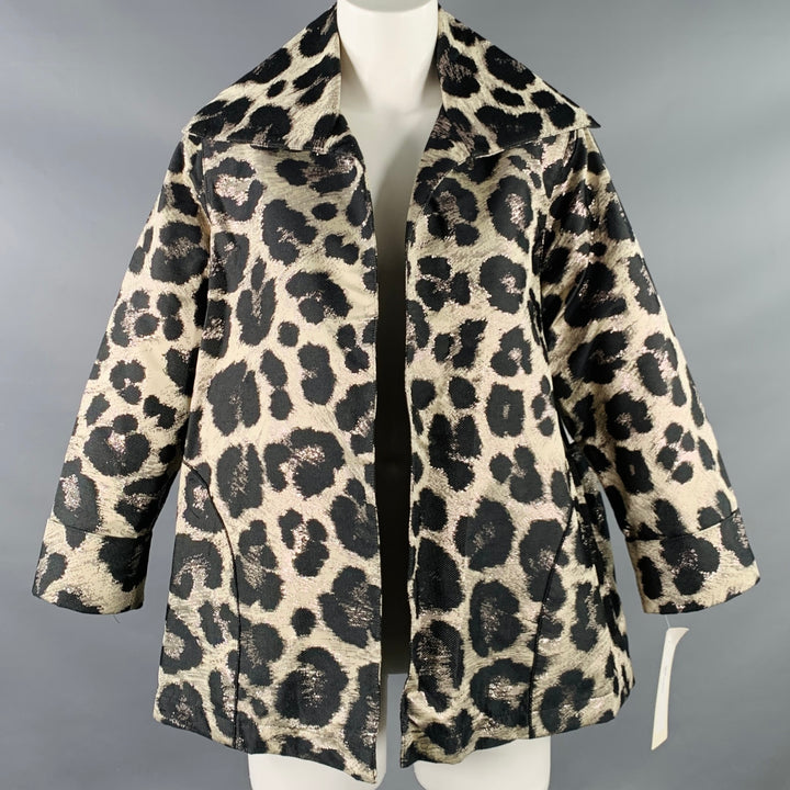 CAROLINE ROSE Size M Black Silver Polyester Blend Animal Print Jacket