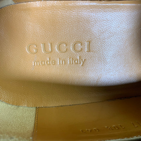 GUCCI Size 10.5 Brown Tan Monogram Canvas Loafers