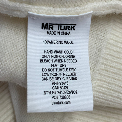 MR TURK Size XL Cream Monogram Merino Wool Crew Neck Pullover