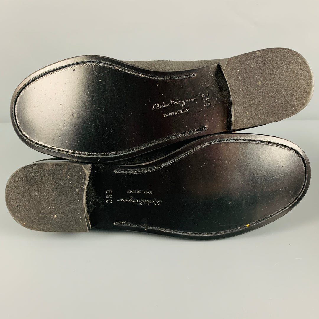 SALVATORE FERRAGAMO Size 6.5 Black Silver Gold Suede Loafer Flats