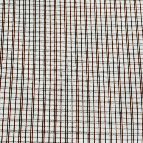 ERMENEGILDO ZEGNA Size L White Brown Checkered Cotton Slim Fit Long Sleeve Shirt