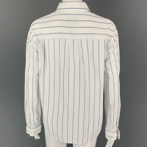 A.P.C. Size 2 White Blue Cotton Stripe Long Sleeve Casual Top