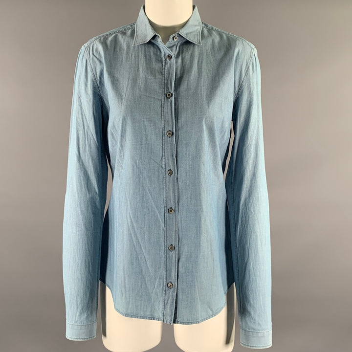 PRADA Size S Blue Linen Blend Spread Collar Shirt