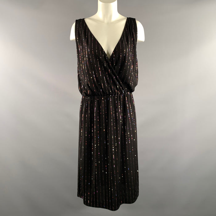 MARC JACOBS Size M Black Multi Color Polyester Stripe Mid-Calf Cocktail Dress