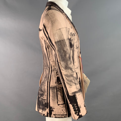 ALEXANDER MCQUEEN SS21 Size 36 Pink Black X-Ray Viscose Notch Lapel Sport Coat
