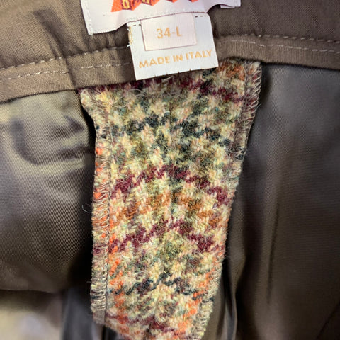 Pantalon décontracté BARACUTA taille 34 en laine à motif pied-de-poule marron multicolore avec braguette zippée