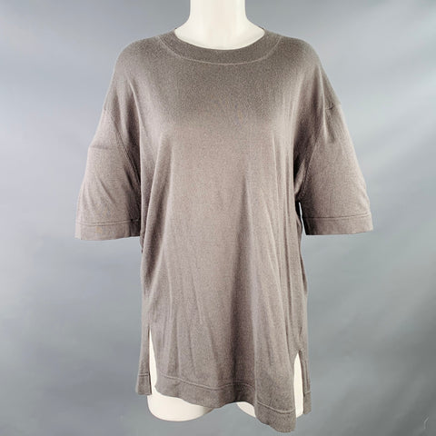 JARBO Size 2 Grey Silk Cashmere Short Sleeve Casual Top