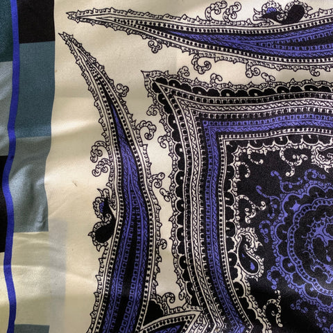 ETRO Black Blue Paisley Silk Pocket Square