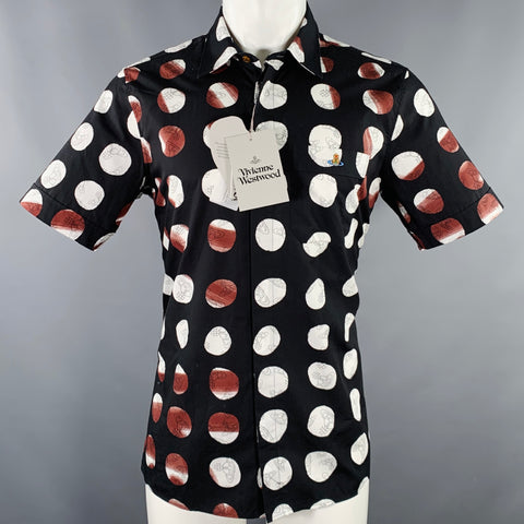 VIVIENNE WESTWOOD Size M Black White Brown Print Cotton Short Sleeve Shirt