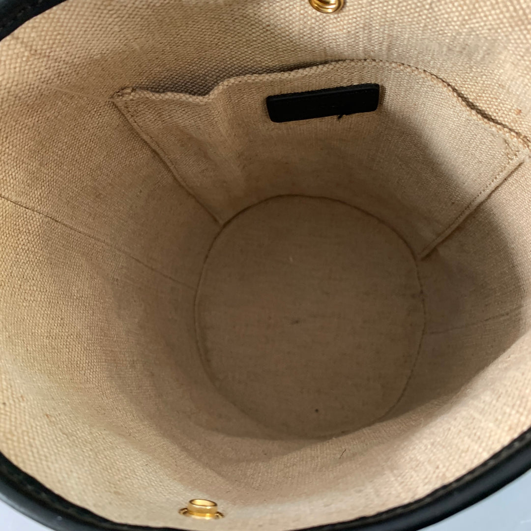 A.P.C. Beige Black Jute Cotton Leather Trim Crossbody Bucket Bag