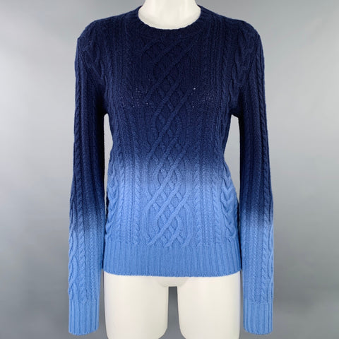 RALPH LAUREN Size S Navy Blue Cashmere Ombre Cable Knit Pullover