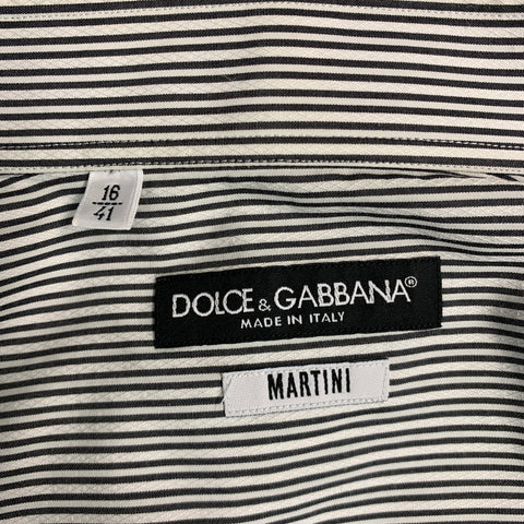 DOLCE & GABBANA Size M Black White Stripe Cotton Button Up Long Sleeve Shirt