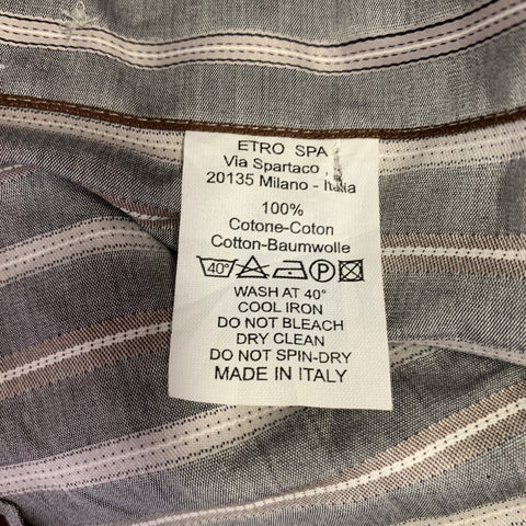 ETRO Size M Grey Stripe Cotton Button Up Long Sleeve Shirt