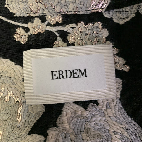 ERDEM Size 10 Black Silver Silk Poly Blend Floral A-Line Long Dress