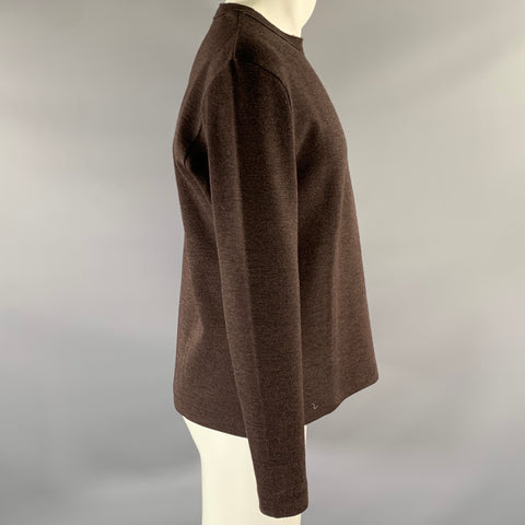 DANIEL CLEARY Size L Brown Wool Raw Edge Crew Neck Sweater